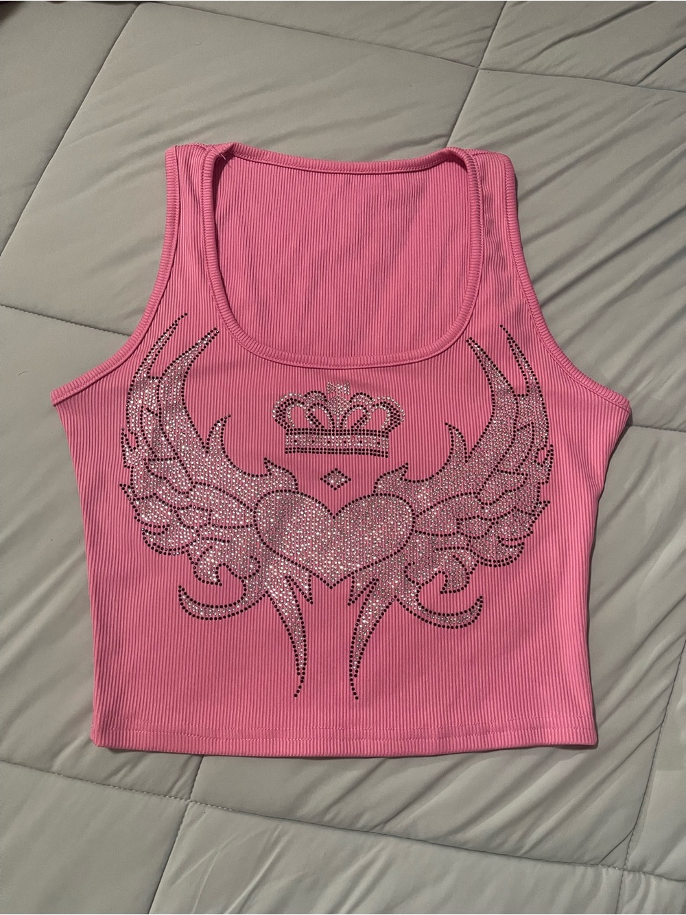 Y2K Pink Rhinestone stretchy crop top